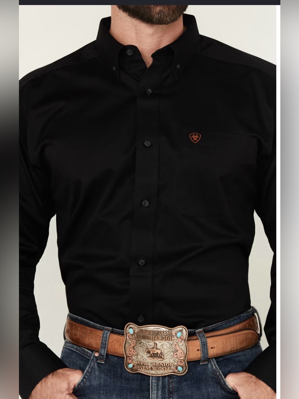 Ariat Mens 100% Cotton Button Down Shirt Size Medium Black